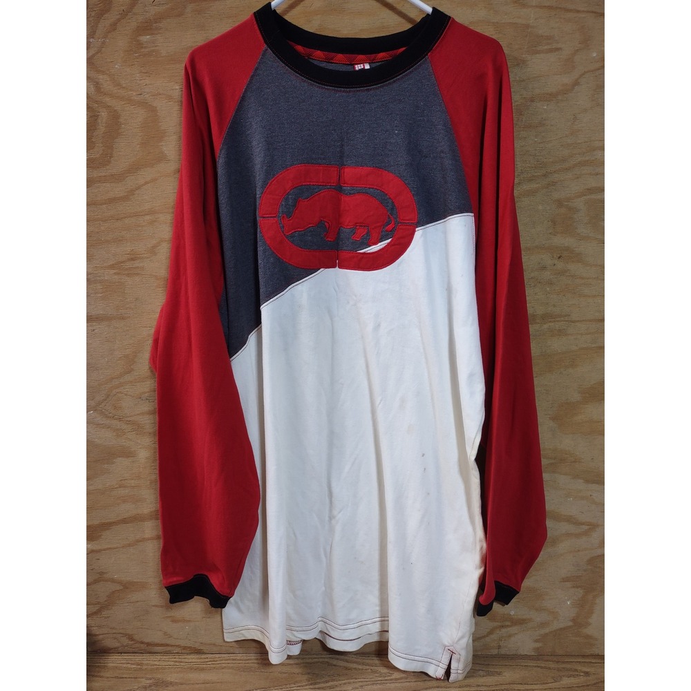 Vintage Ecko Unltd Long Sleeve Shirt Red White Grey Rhino Logo XL 72 Patch